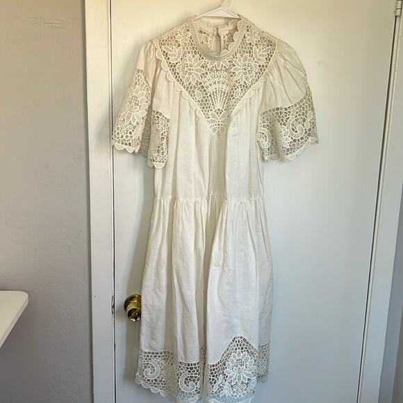 Ulla Johnson Tallulah Linen Blend Lace Crochet Scalloped Minidress Size 4 Ivory - Picture 3 of 6
